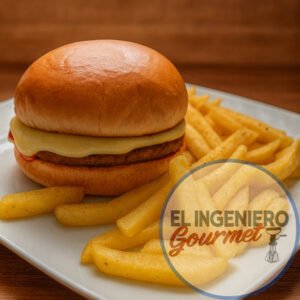 Hamburguesa queso con papas fritas (2 unidades)